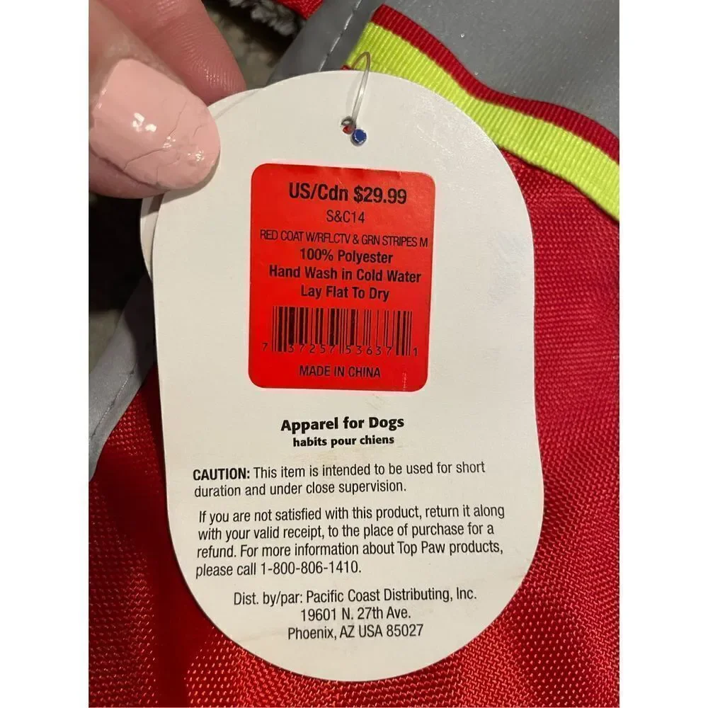Dog Apparel Red Coat Reflective Medium